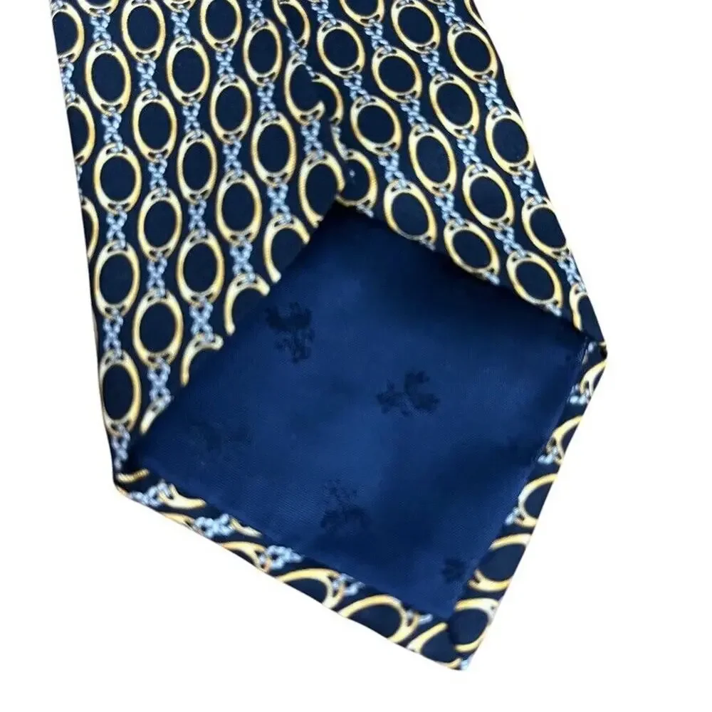 Brooks Brothers Makers Mens All Silk Chain Print Black Gold Neck Tie Necktie 3.5